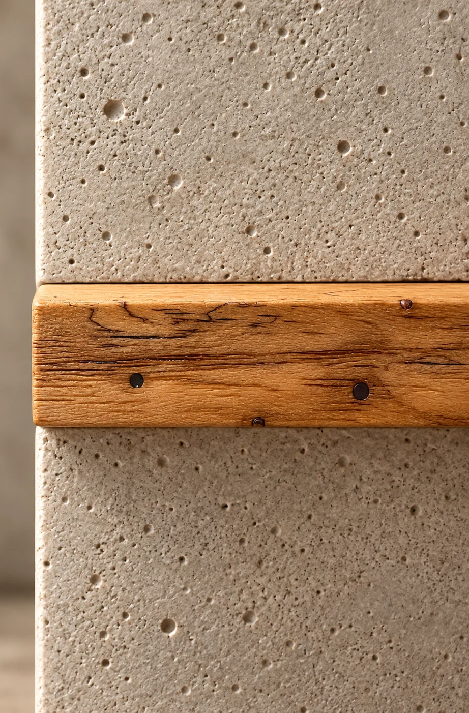 Detalle del concreto poroso y la madera del chorreador CAFCO